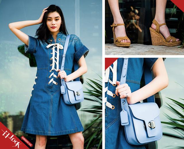 奚梦瑶绑带牛仔连衣裙 做个性淑女1.jpg