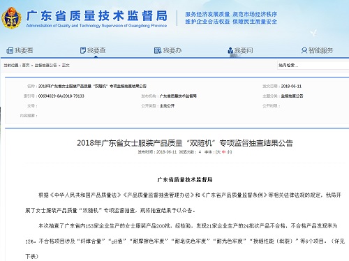 广东抽查：21家企业生产的24批次女士服装产品不合格0.jpg